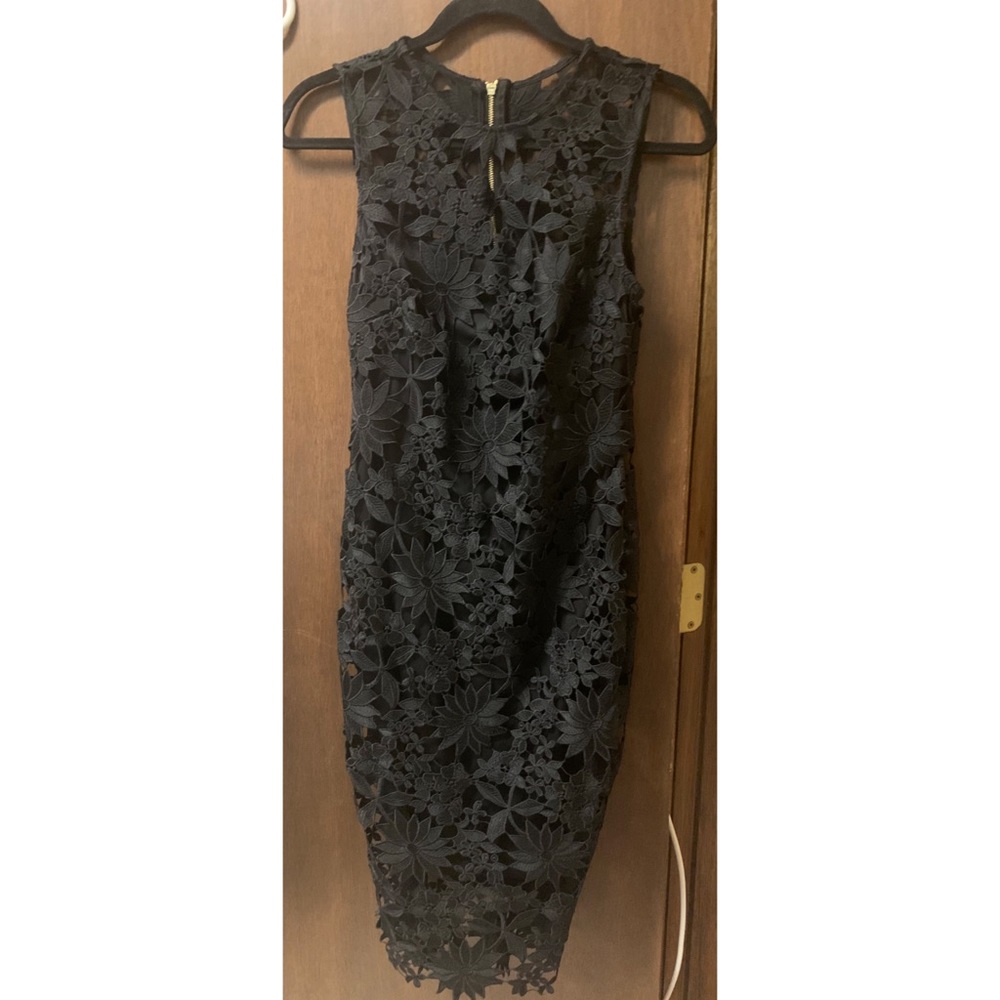 calvin klein black floral lace dress size 2
